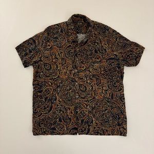 Brown Abstract Print Tasso Elba Men’s SS XL Button Shirt Extra Large